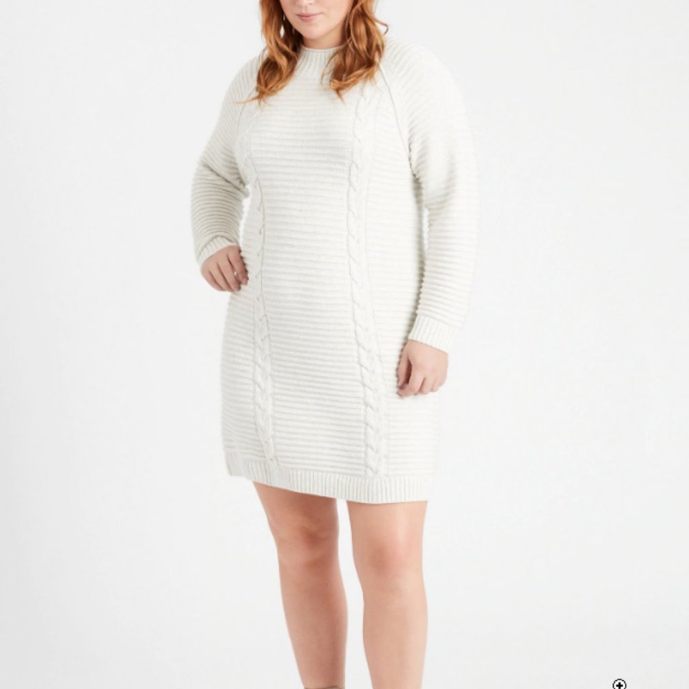 Banana Republic Women's Heather Gray Cable-Knit Sweater Dress, Size L Tall